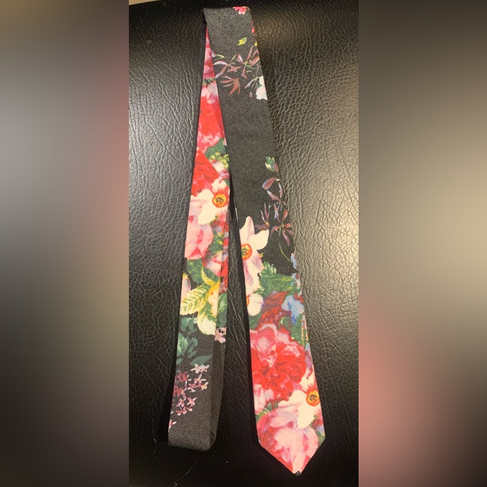 Topman Floral Multicolor Black Background Quality Cotton Skinny Tie Classic NWT